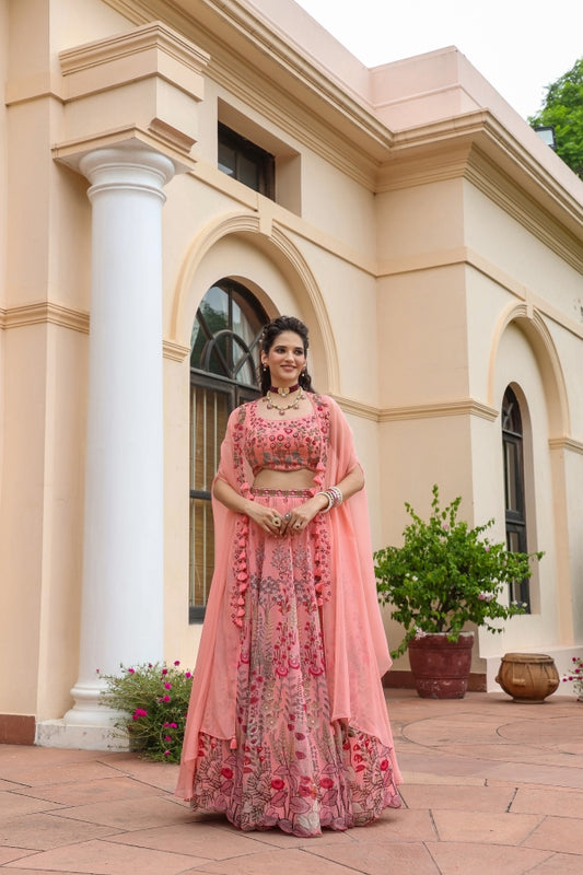 Pink Traditional Print Jacket Pattern Lehanga