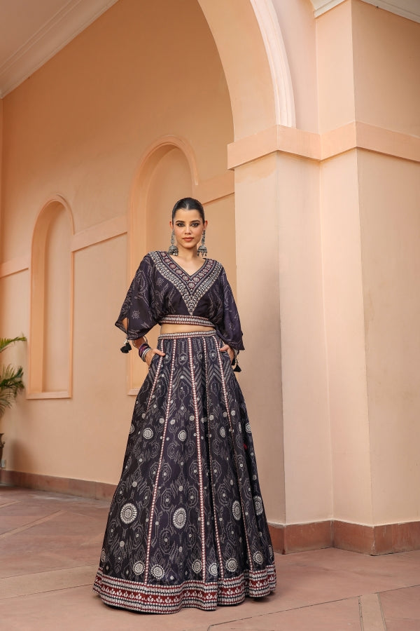 Black Colour Lehanga with Cowl Pattern Blouse