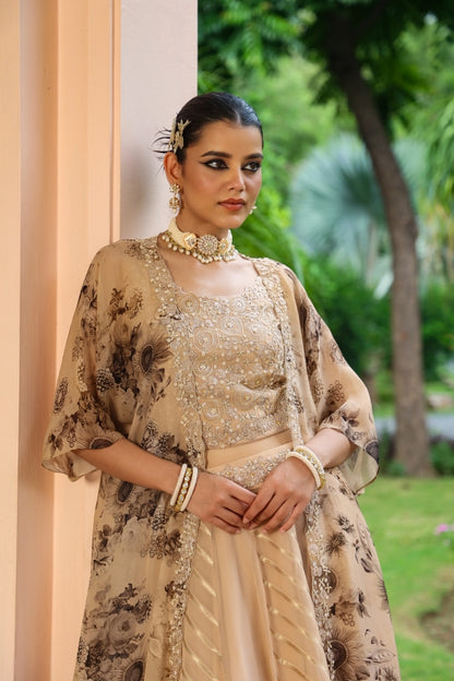 Beige Colour Jacket Pattern Lehanga