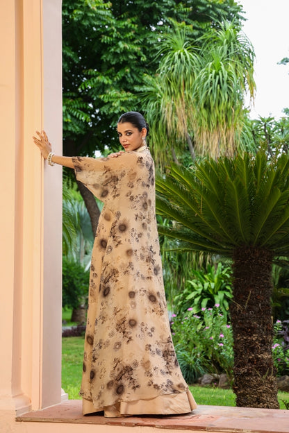 Beige Colour Jacket Pattern Lehanga