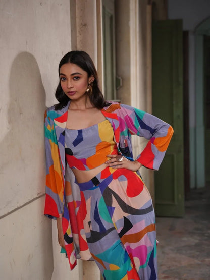 Printed Dress with Printed Pant