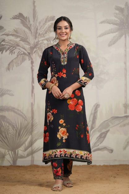 Straight Traditional Kurti with Printed Pant