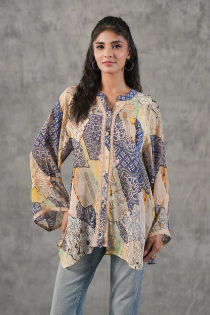 Printed Short Top with lace