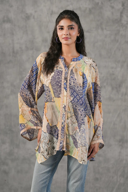 Printed Short Top with lace