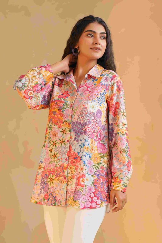 Printed Linen Short Tops
