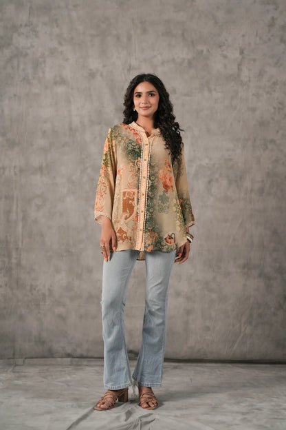 Printed Short Top with lace