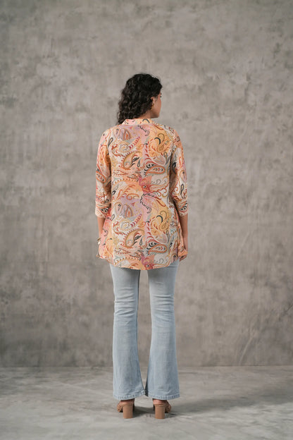 Printed Short Top with lace