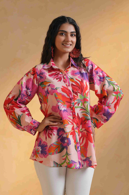 Printed Linen Short Tops