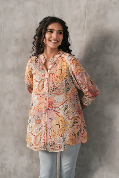 Printed Short Top with lace