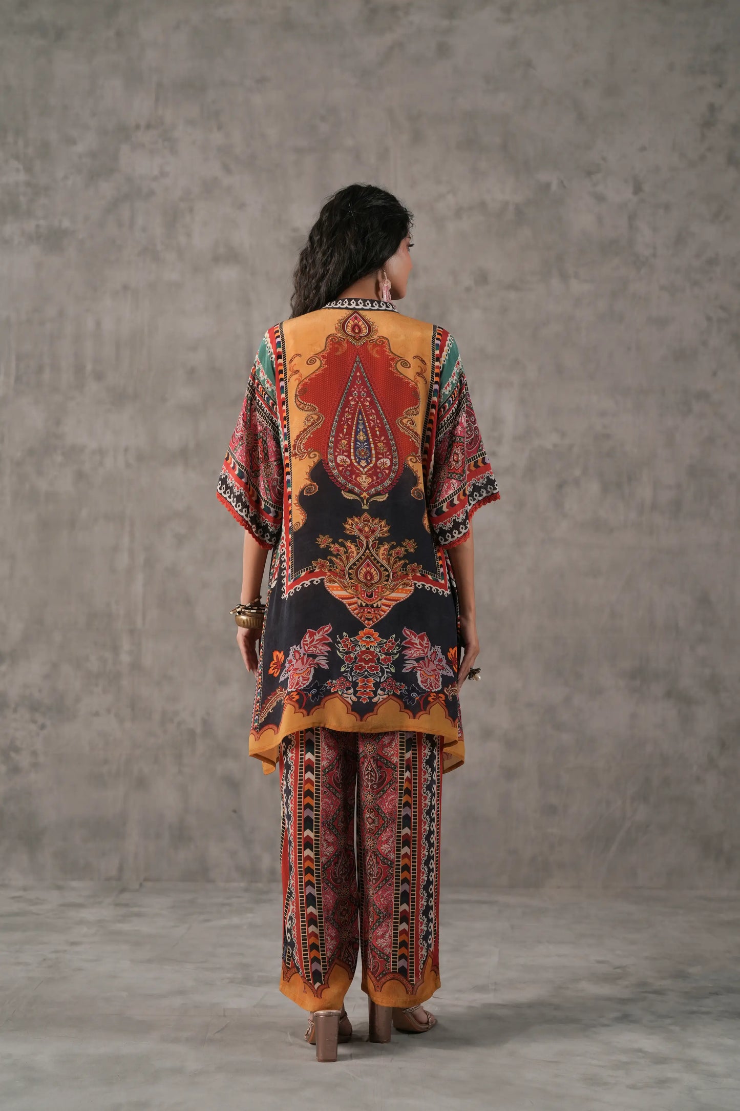 embellished aline top with straight pants. The ethnic Co-ords.