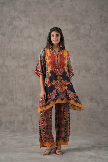 embellished aline top with straight pants. The ethnic Co-ords.