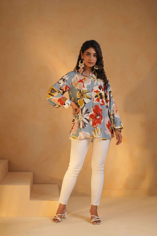 Printed Linen Short Tops