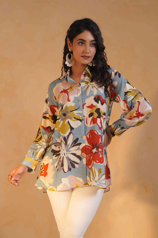 Printed Linen Short Tops
