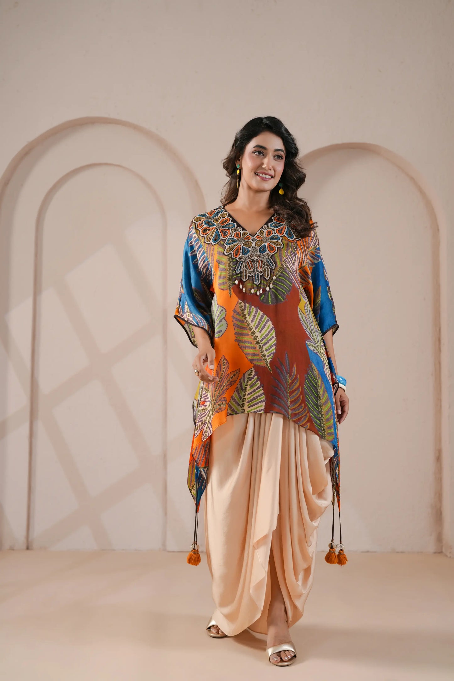 Hand Embroidered Regline Kurta with Drape Skirt