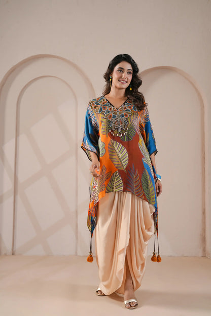 Hand Embroidered Regline Kurta with Drape Skirt