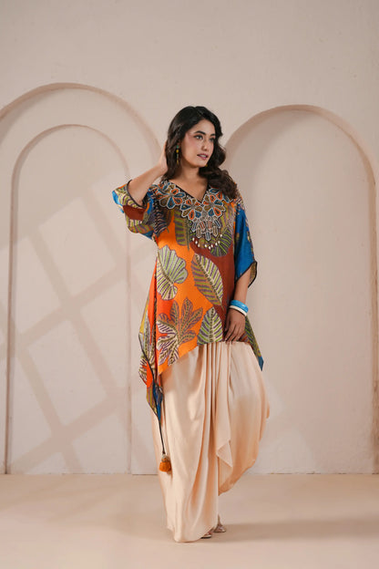 Hand Embroidered Regline Kurta with Drape Skirt