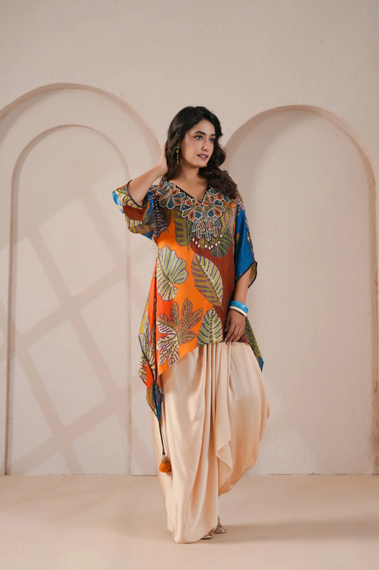 Hand Embroidered Regline Kurta with Drape Skirt