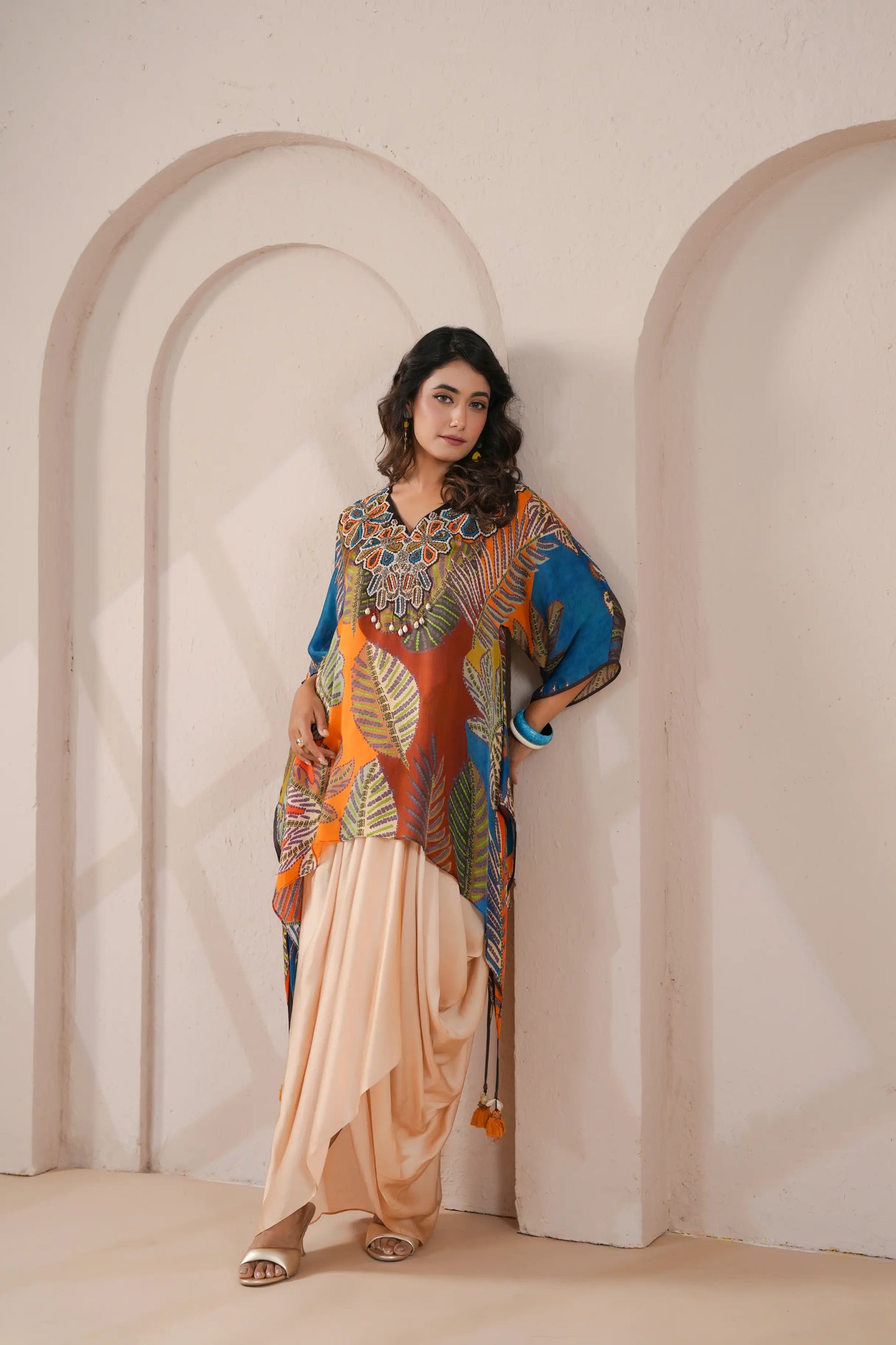 Hand Embroidered Regline Kurta with Drape Skirt