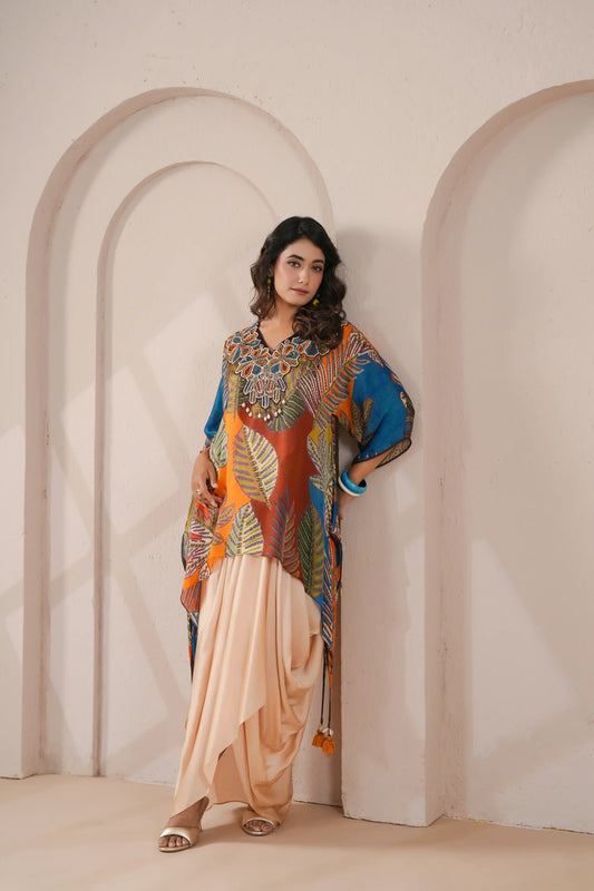 Hand Embroidered Regline Kurta with Drape Skirt