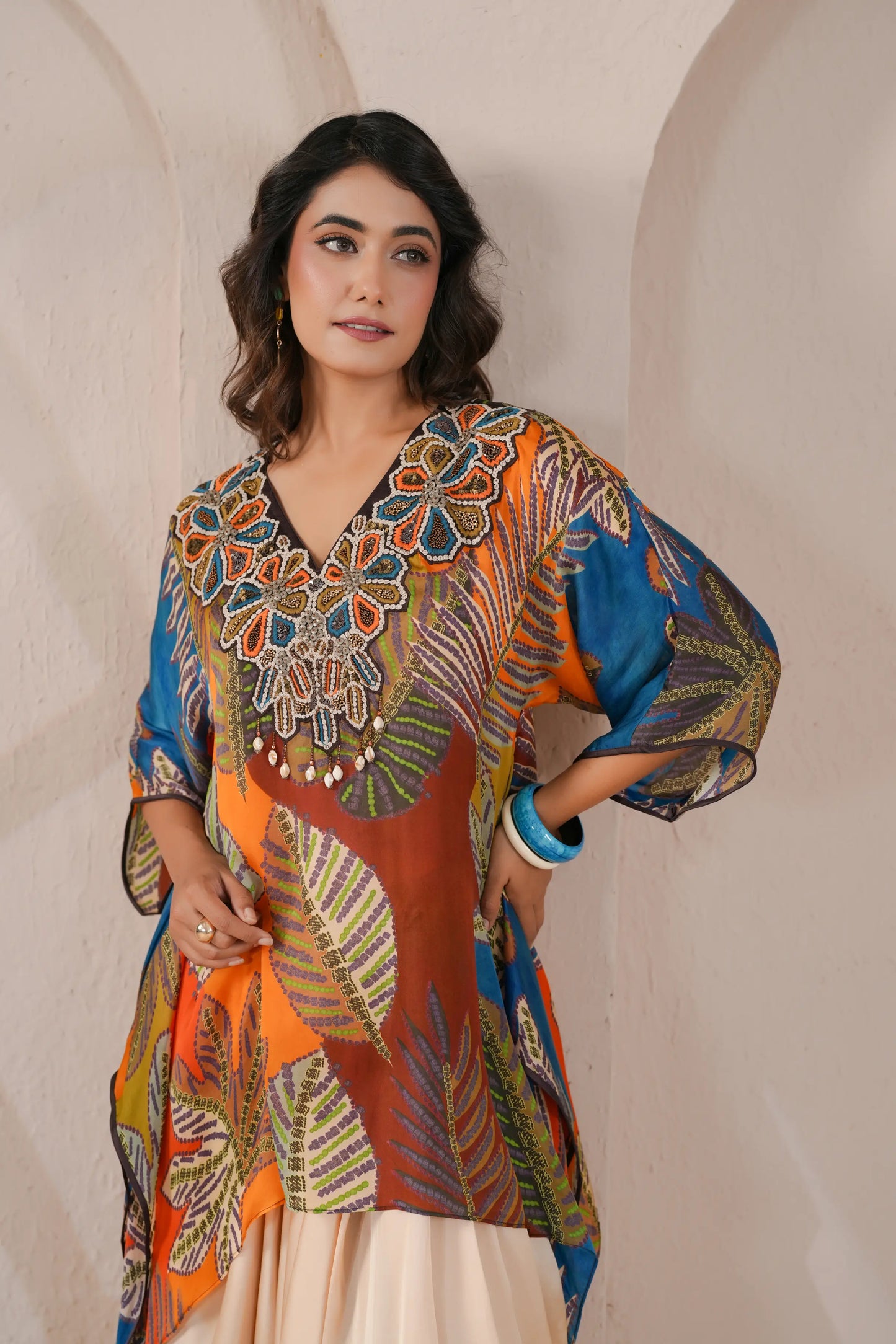 Hand Embroidered Regline Kurta with Drape Skirt