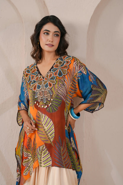 Hand Embroidered Regline Kurta with Drape Skirt