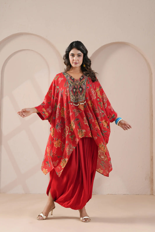 hand emboidered kaftan with dhoti pants