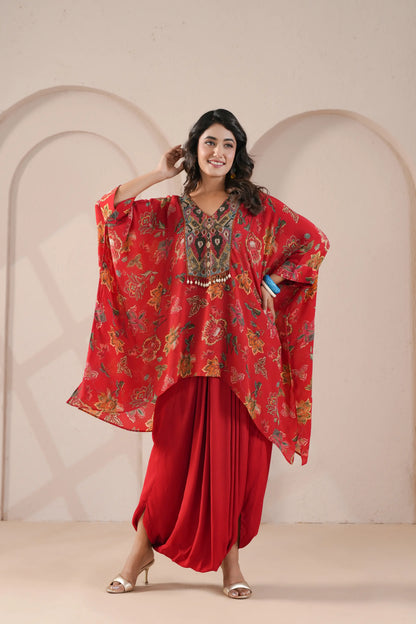 hand emboidered kaftan with dhoti pants