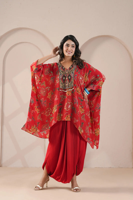 hand emboidered kaftan with dhoti pants