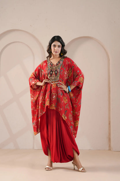 hand emboidered kaftan with dhoti pants