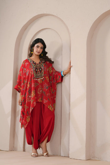 hand emboidered kaftan with dhoti pants