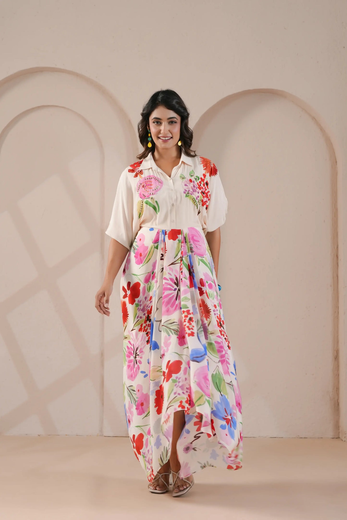 hand embellished drape dress