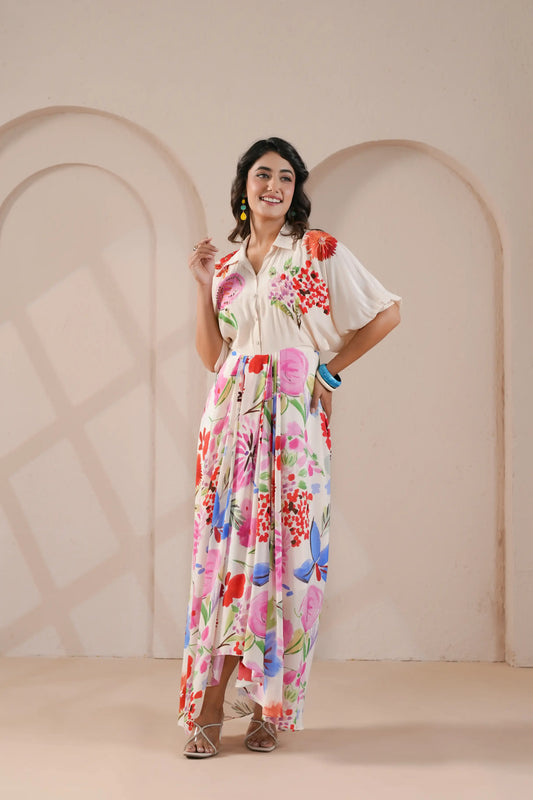 hand embellished drape dress