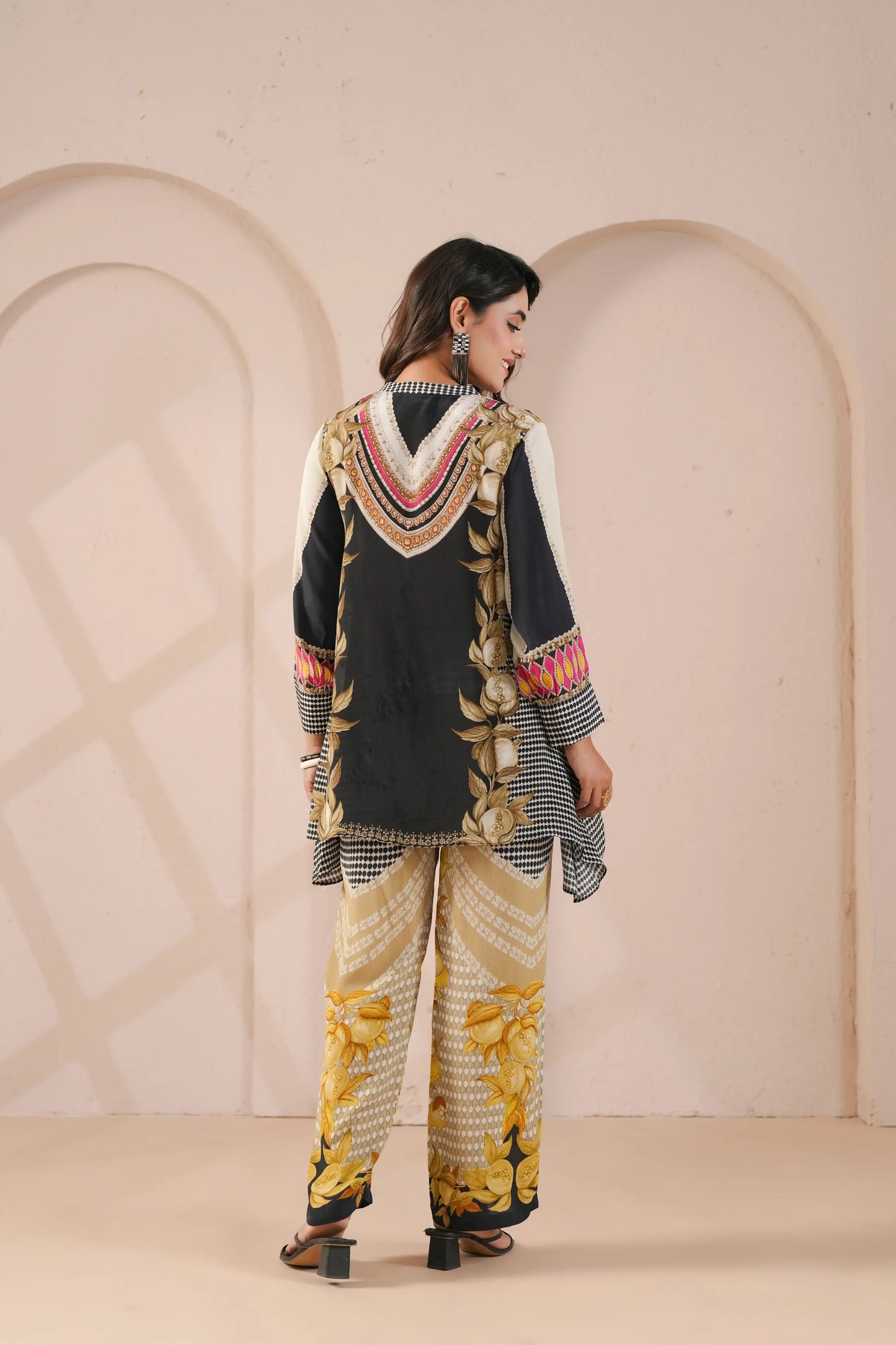 embellished aline top with straight pants. The eyecatching Co-ords.