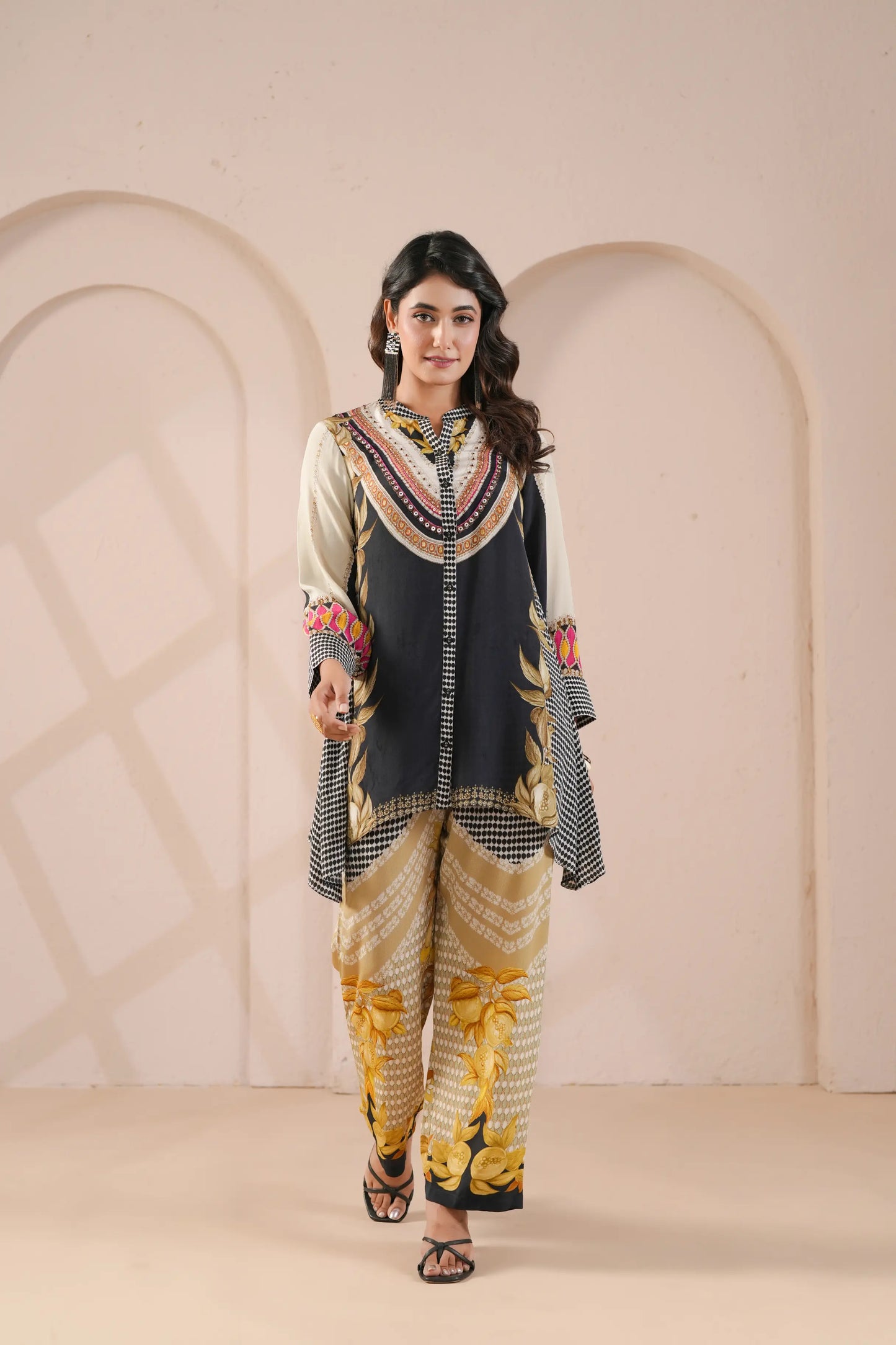 embellished aline top with straight pants. The eyecatching Co-ords.