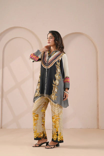 embellished aline top with straight pants. The eyecatching Co-ords.