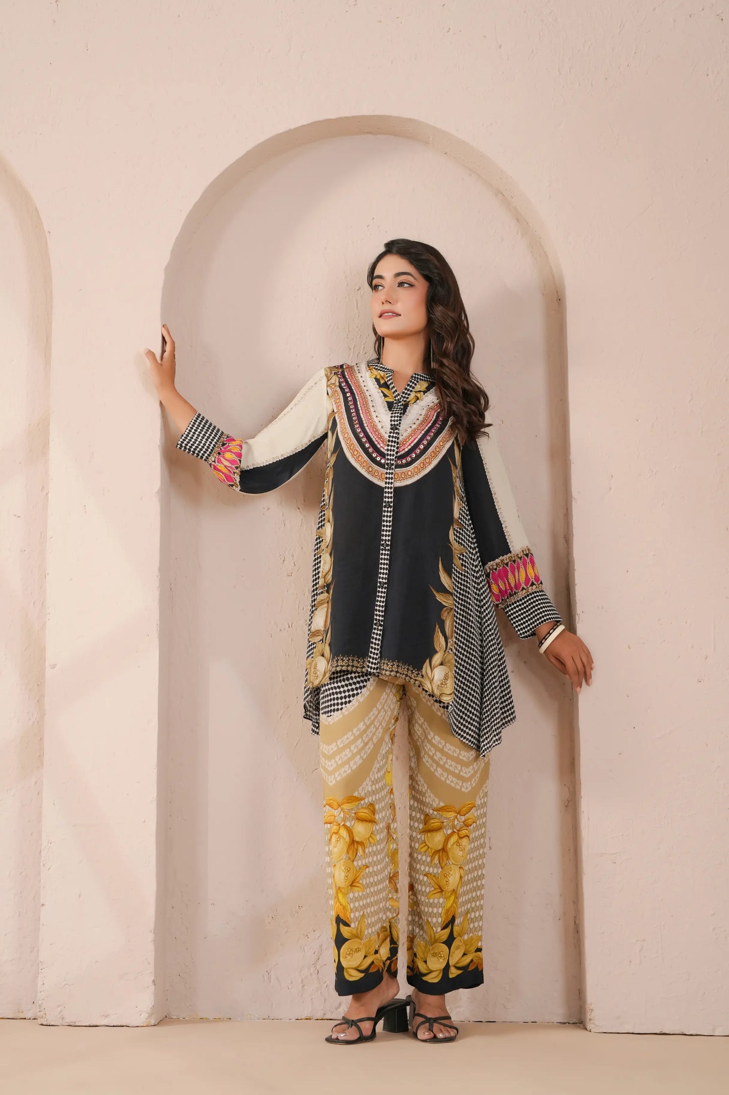 embellished aline top with straight pants. The eyecatching Co-ords.
