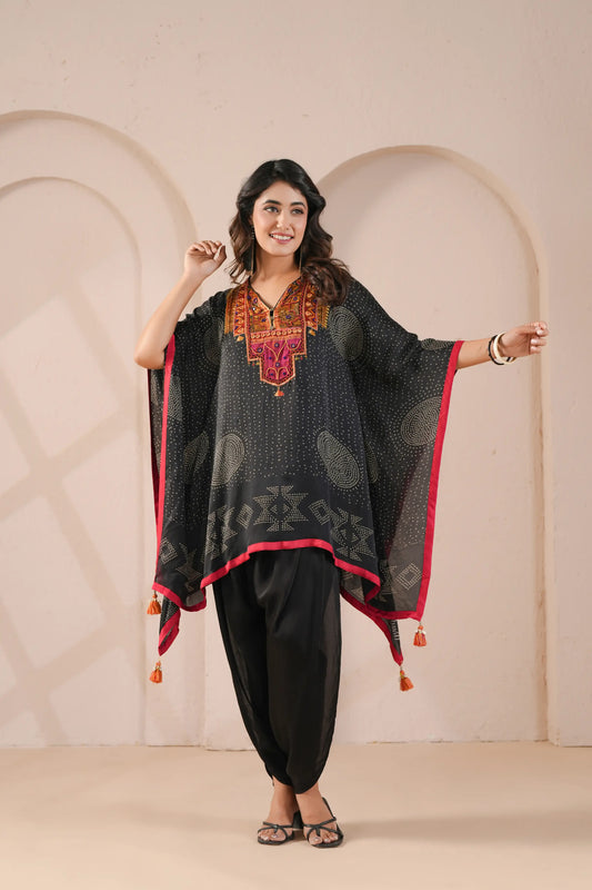 Kaftan with Emroidered neck line with Tulip Pants
