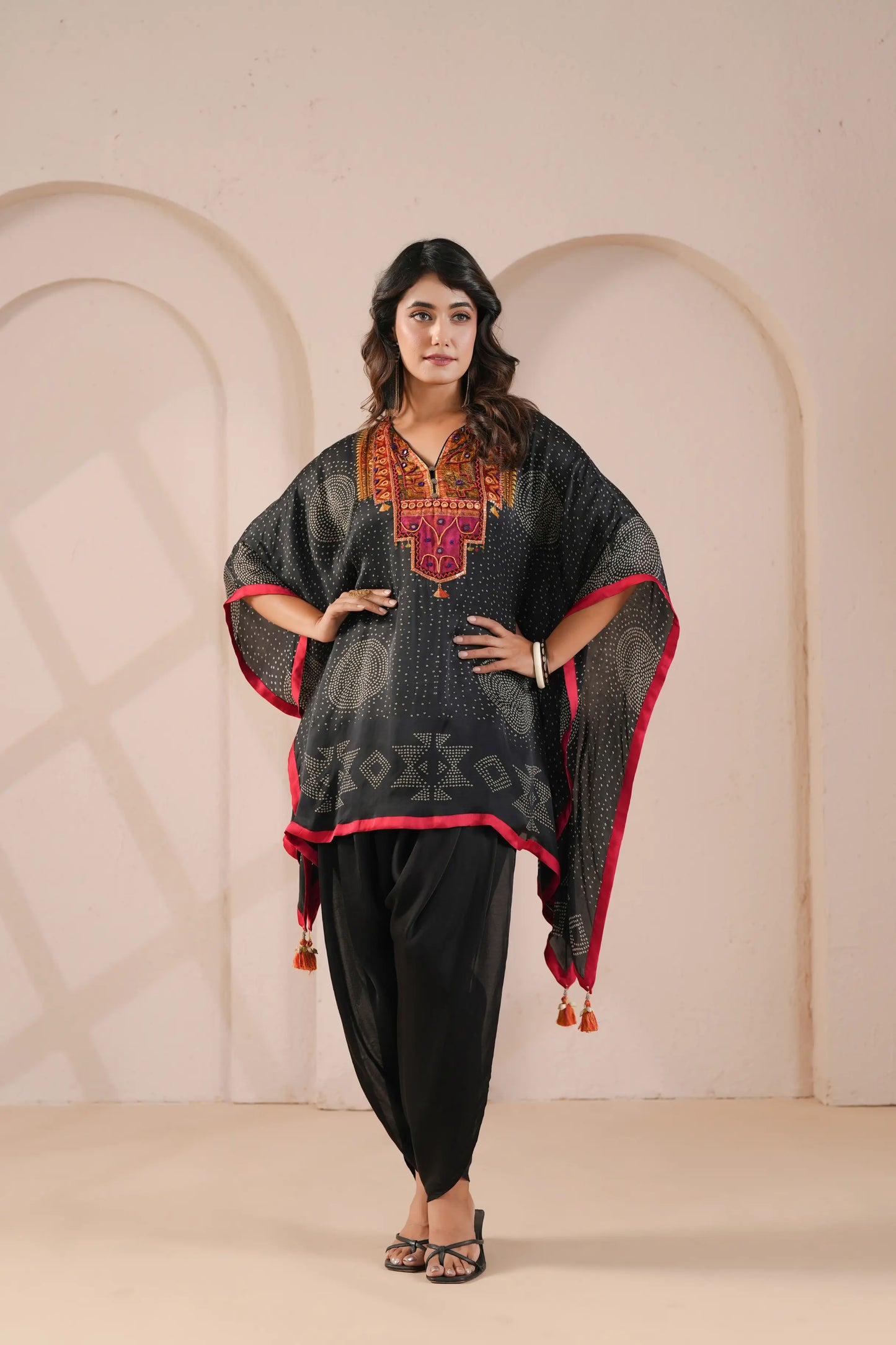 Kaftan with Emroidered neck line with Tulip Pants