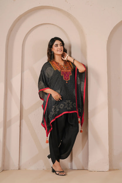 Kaftan with Emroidered neck line with Tulip Pants