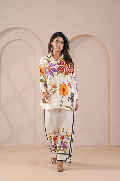 Embellished Linen Prined Co-ords