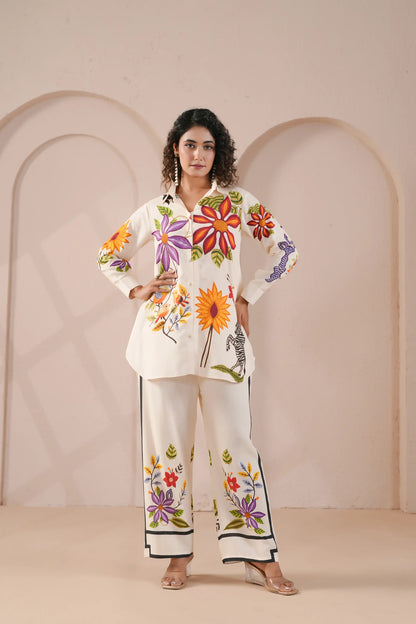 Embellished Linen Prined Co-ords