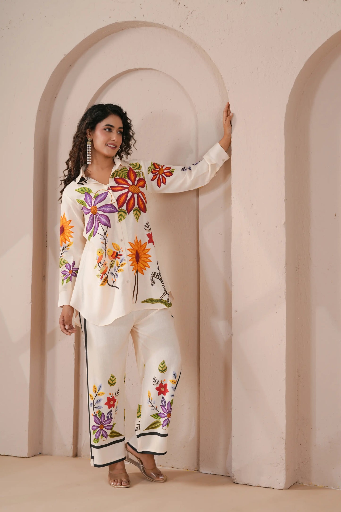 Embellished Linen Prined Co-ords