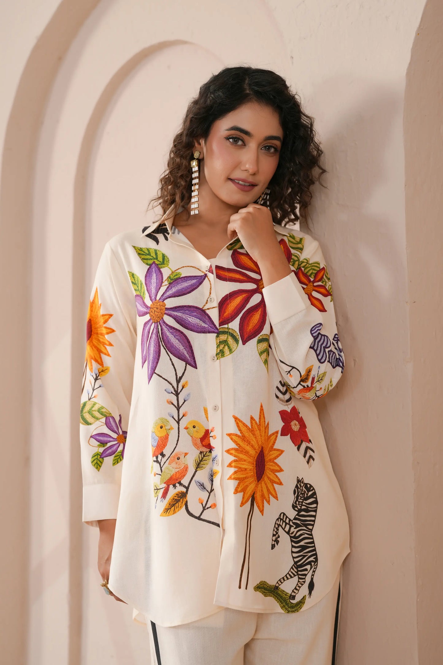 Embellished Linen Prined Co-ords