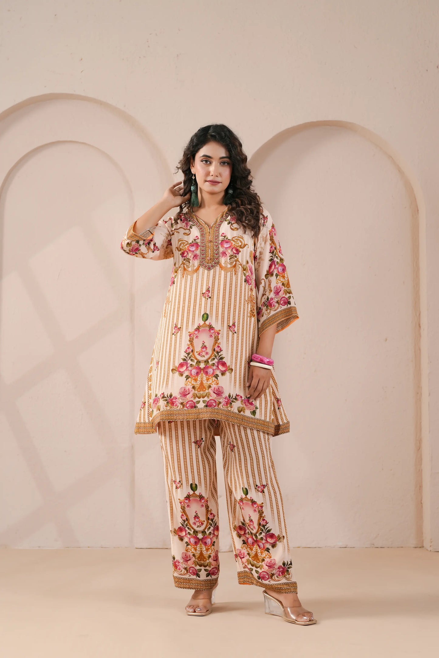 Embellished Printed Straight Kurti with Pant