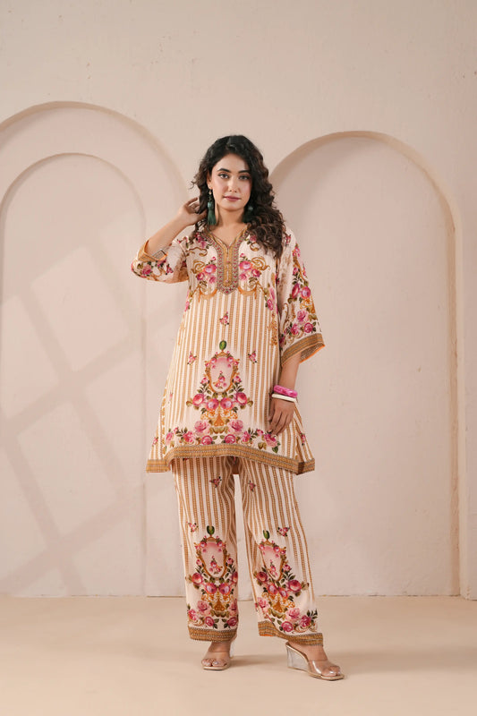 Embellished Printed Straight Kurti with Pant