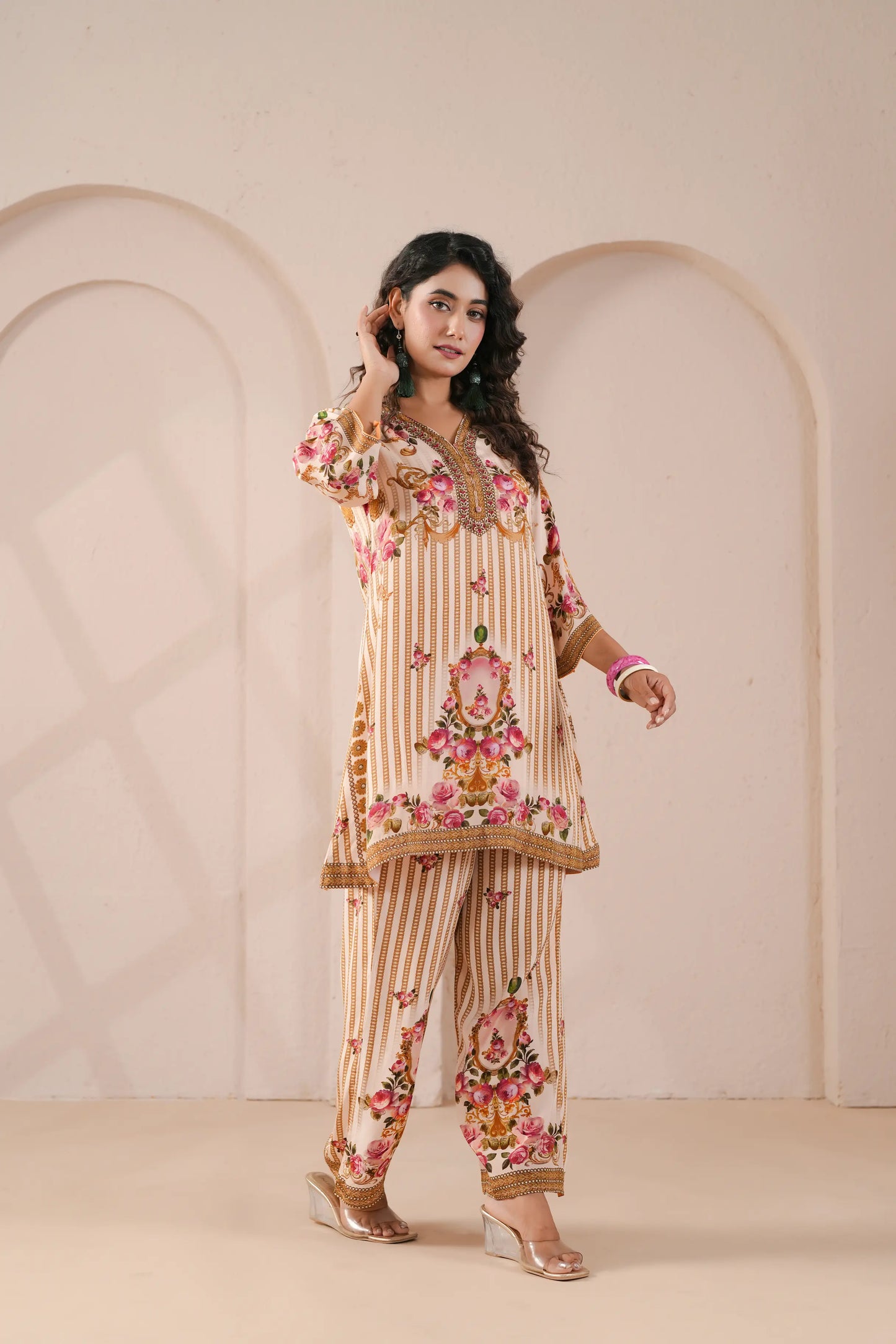 Embellished Printed Straight Kurti with Pant