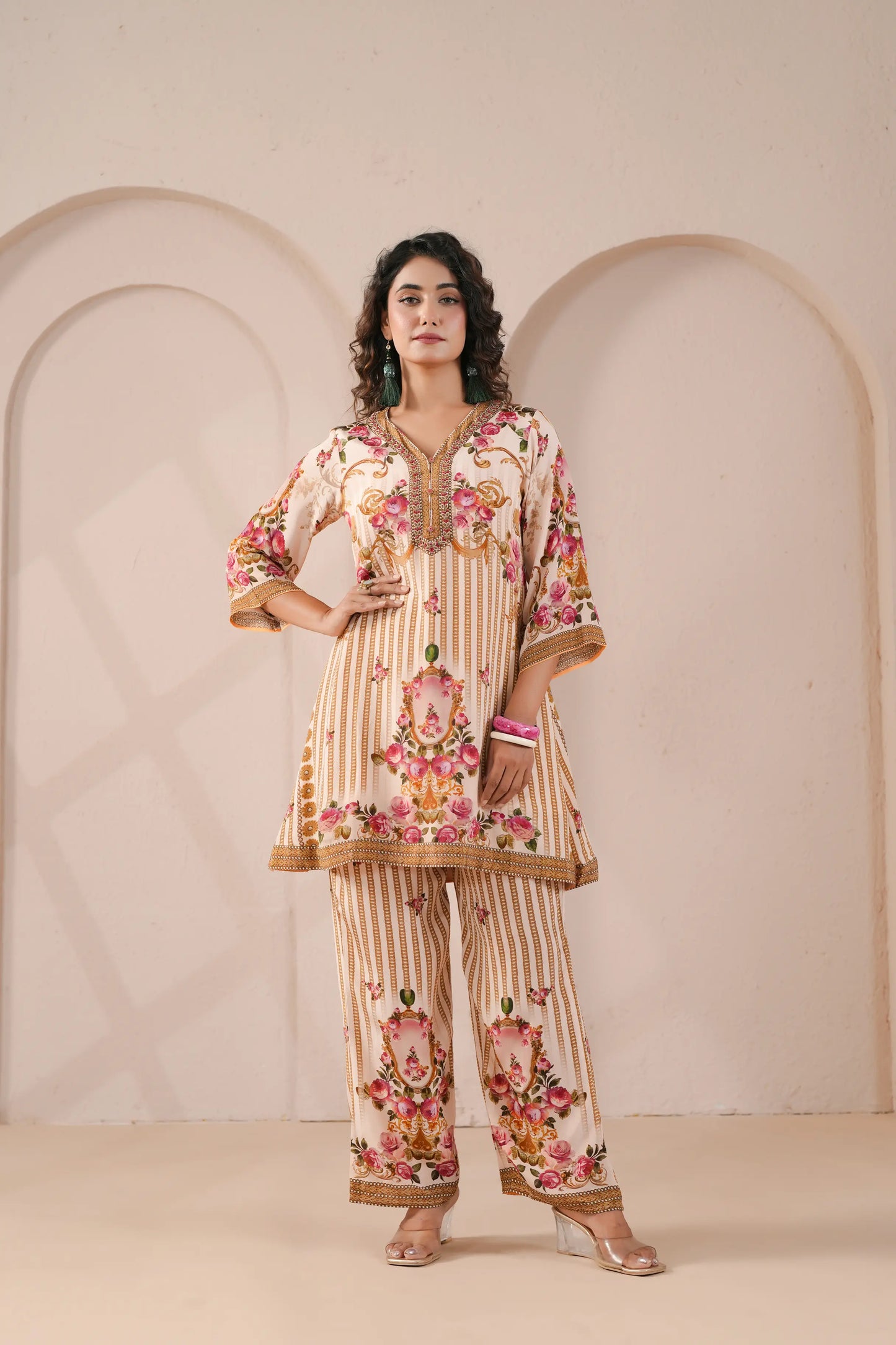 Embellished Printed Straight Kurti with Pant