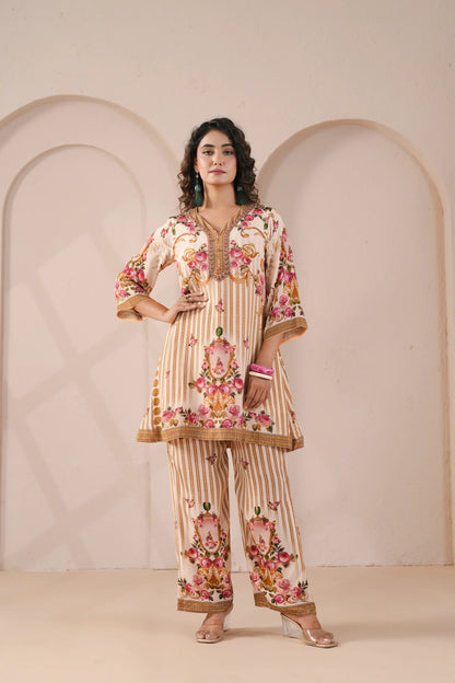 Embellished Printed Straight Kurti with Pant