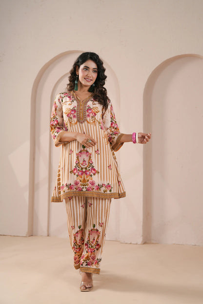 Embellished Printed Straight Kurti with Pant