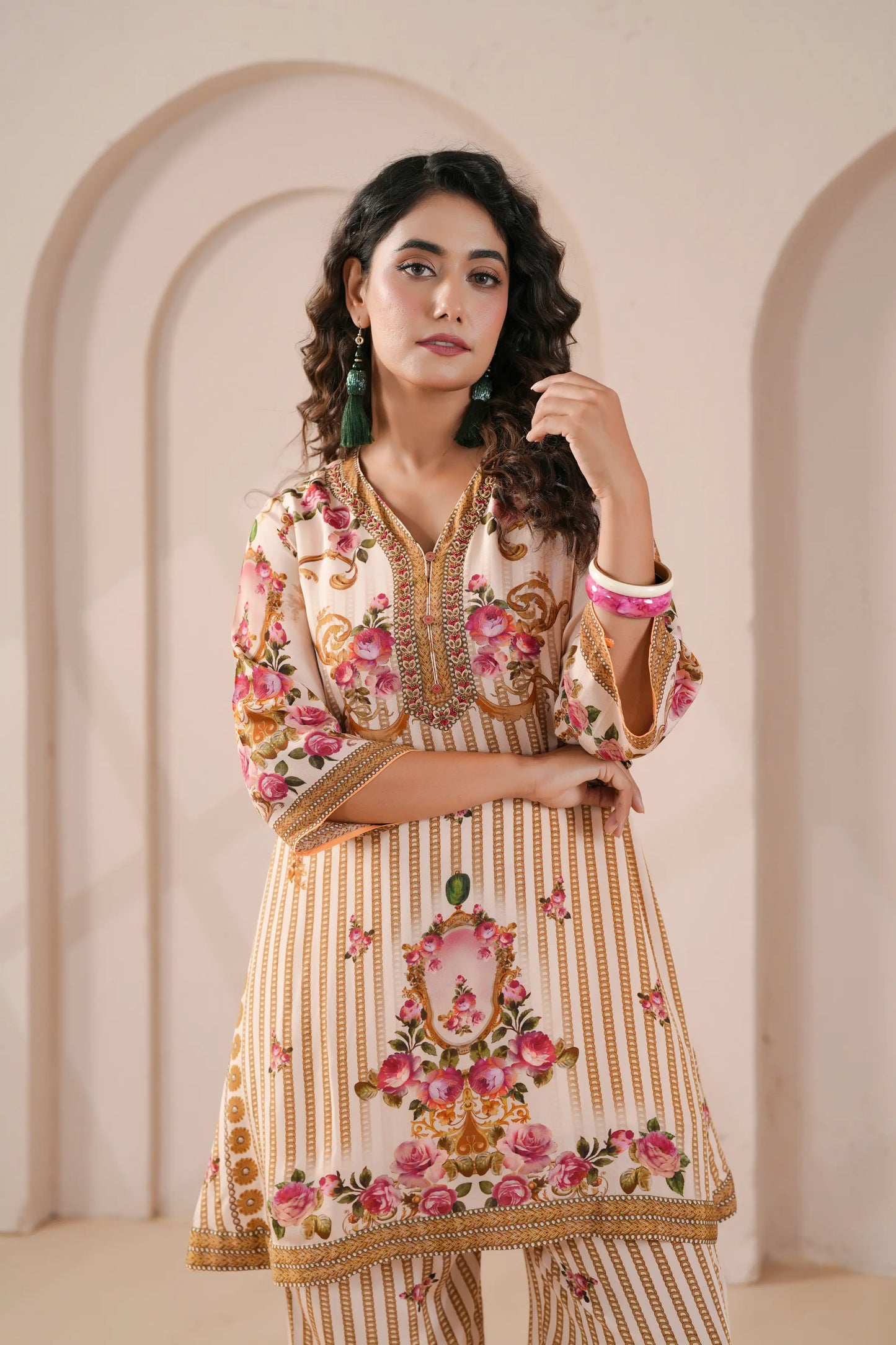 Embellished Printed Straight Kurti with Pant